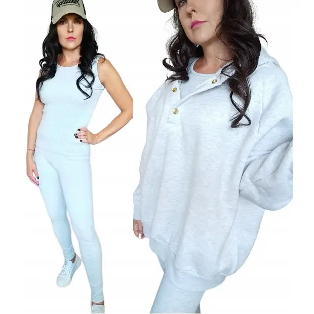 Todelt Treningsdress med Trykknapper Stripete Design - Grå