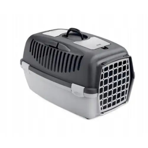 Transporter Gulliver 2 transportbur 55x36x35 cm, skrå forside med ventilasjon, bærehåndtak og solid metalldør.