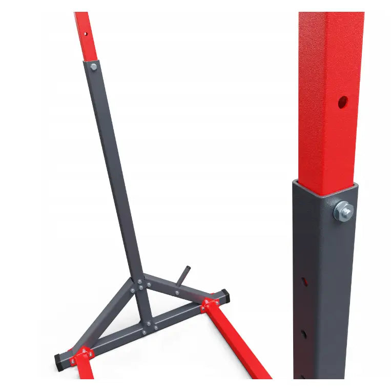 Treningsstang stasjonær, sidevisning som fremhever boltefester, justerbare hull og detaljert skjøt med skrue.