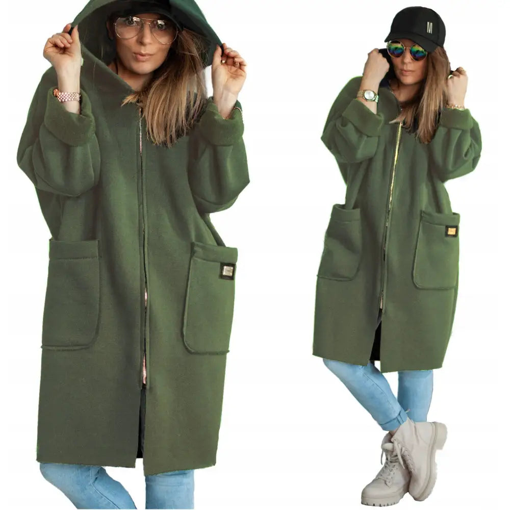 Tung Hettegenser med Glidelås i Khaki