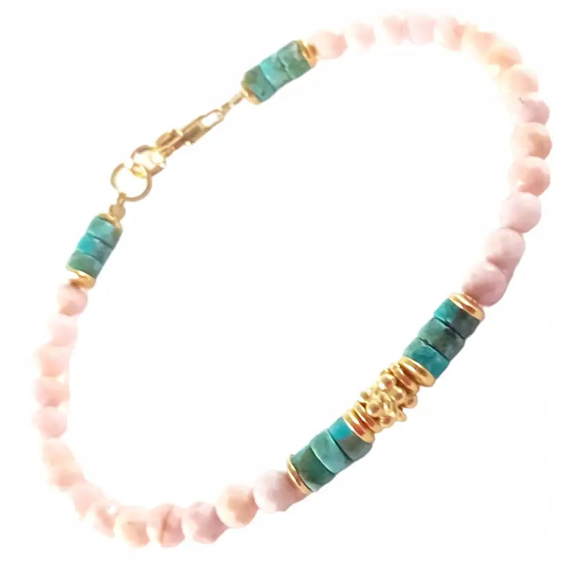 Armbånd Dame med Charms i Turkis og Rosa Opal