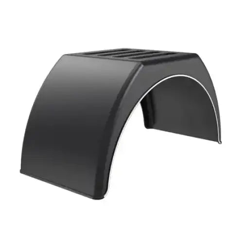 Tvillingskjerm med flat topp til 15–16" hjul, sort plast, skrå vinkel som viser riller og glatt finish.