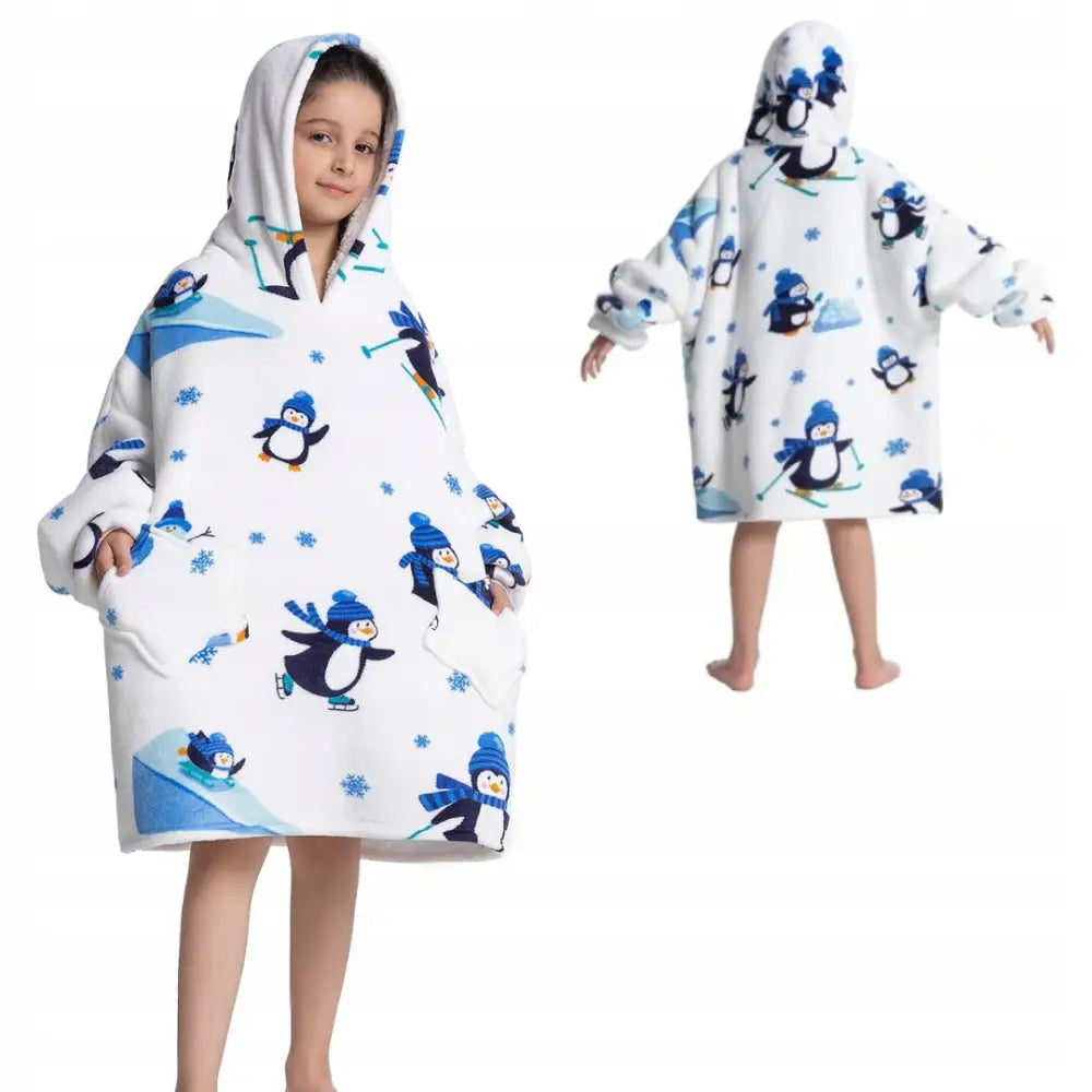 Tykk 2-i-1 Varm Oversized Barnepledd-hettegenser