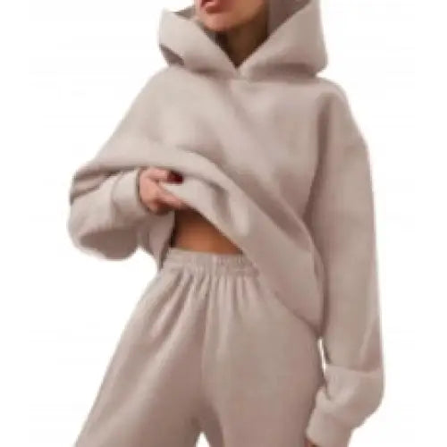 Tykk Foret Hettegenser i Lysebeige