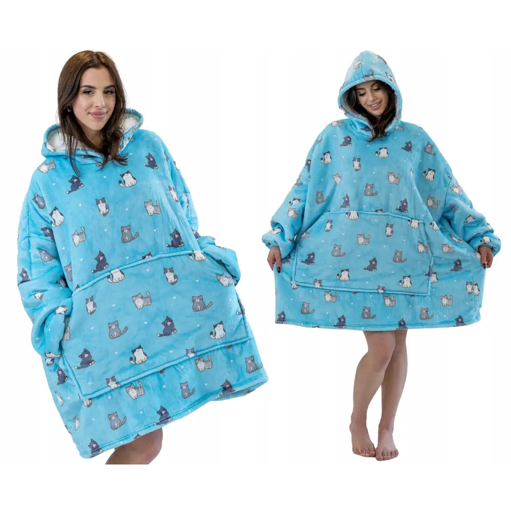 Tykk Kattetema Oversize Plysjgenser Xxl med Kattetrykk 460 Gsm Hele 1,3 Kg