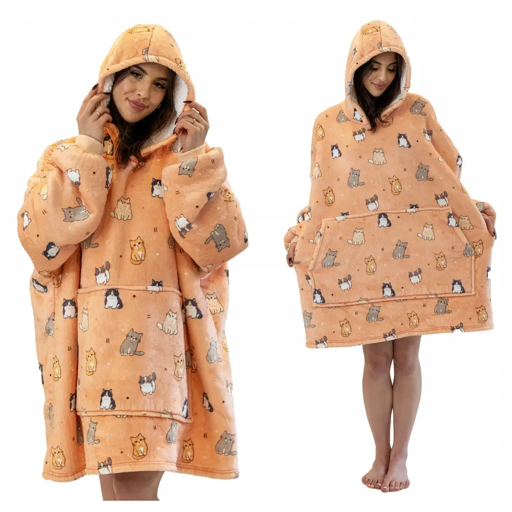 Tykk Oversize Fleecegenser med Kattemønster Xxl 460 Gsm 1,3 Kg