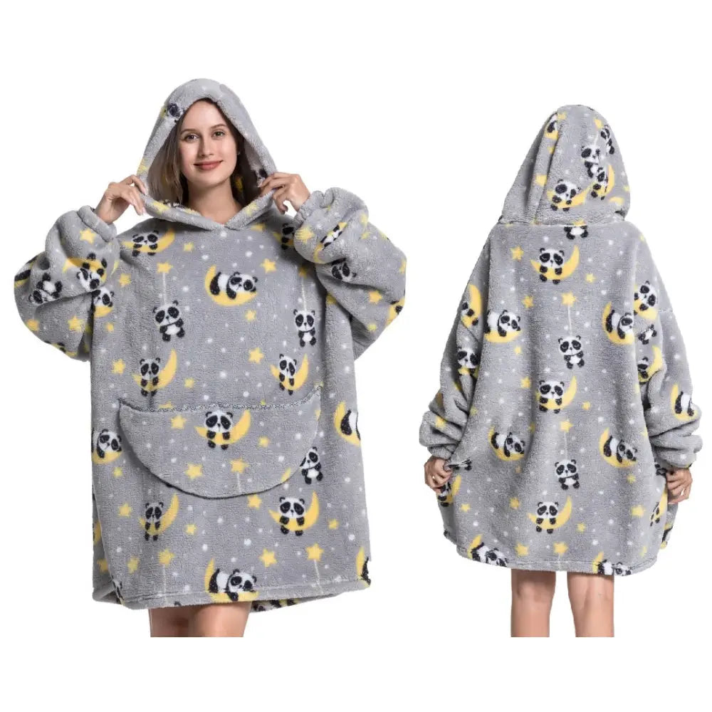 Tykk Oversized Kosegenser Varm Pysjamas Fuskepels Teppegenser Panda 3-i-1