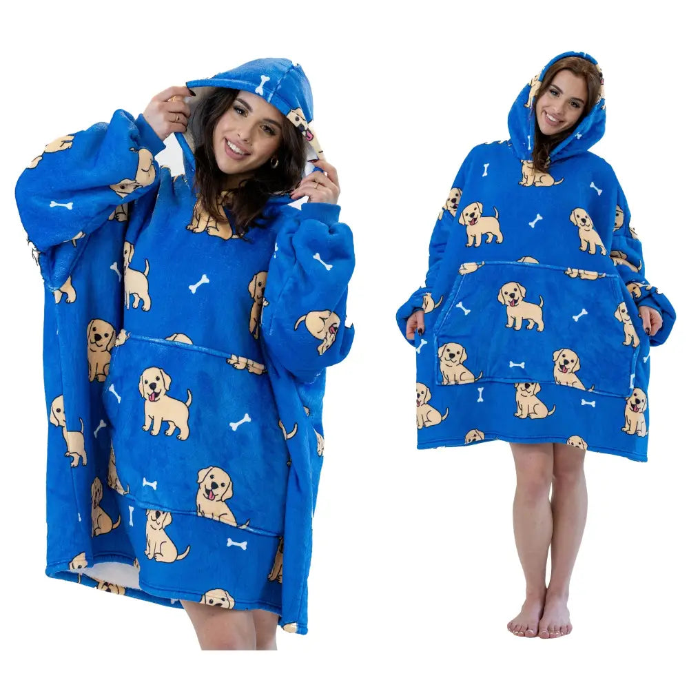 Tykk Plysjgenser med Hundeprint Oversize Fuskepels Xxl 460 Gsm 1,3 Kg