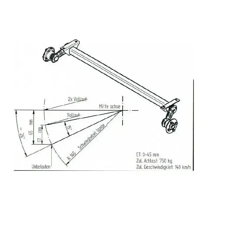 Aksling for tilhenger KNOTT VG7, fugleperspektiv med mål og tekniske spesifikasjoner tydelig vist.
