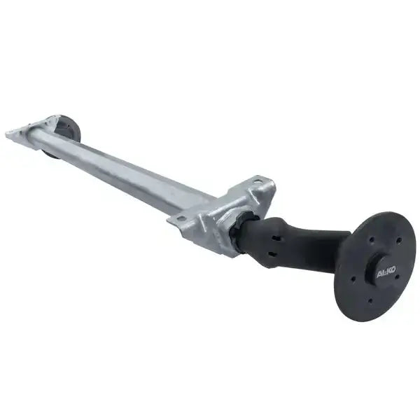 Aksling tilhenger AL-KO 750kg, skråvisning som fremhever monteringspunkter og rund endeplate med små hull.