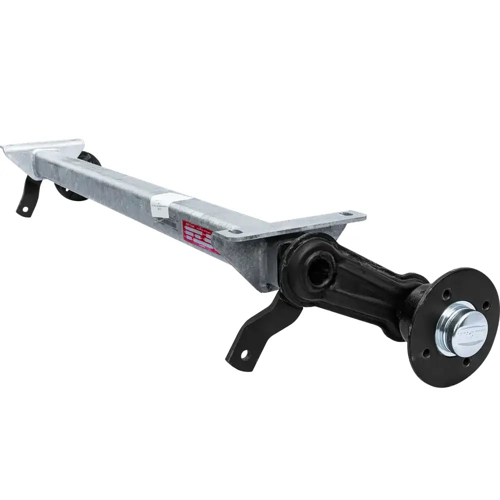 Aksling tilhenger Knott VG7-L, galvanisert firkantprofil med sorte endestykker og synlige boltfester.