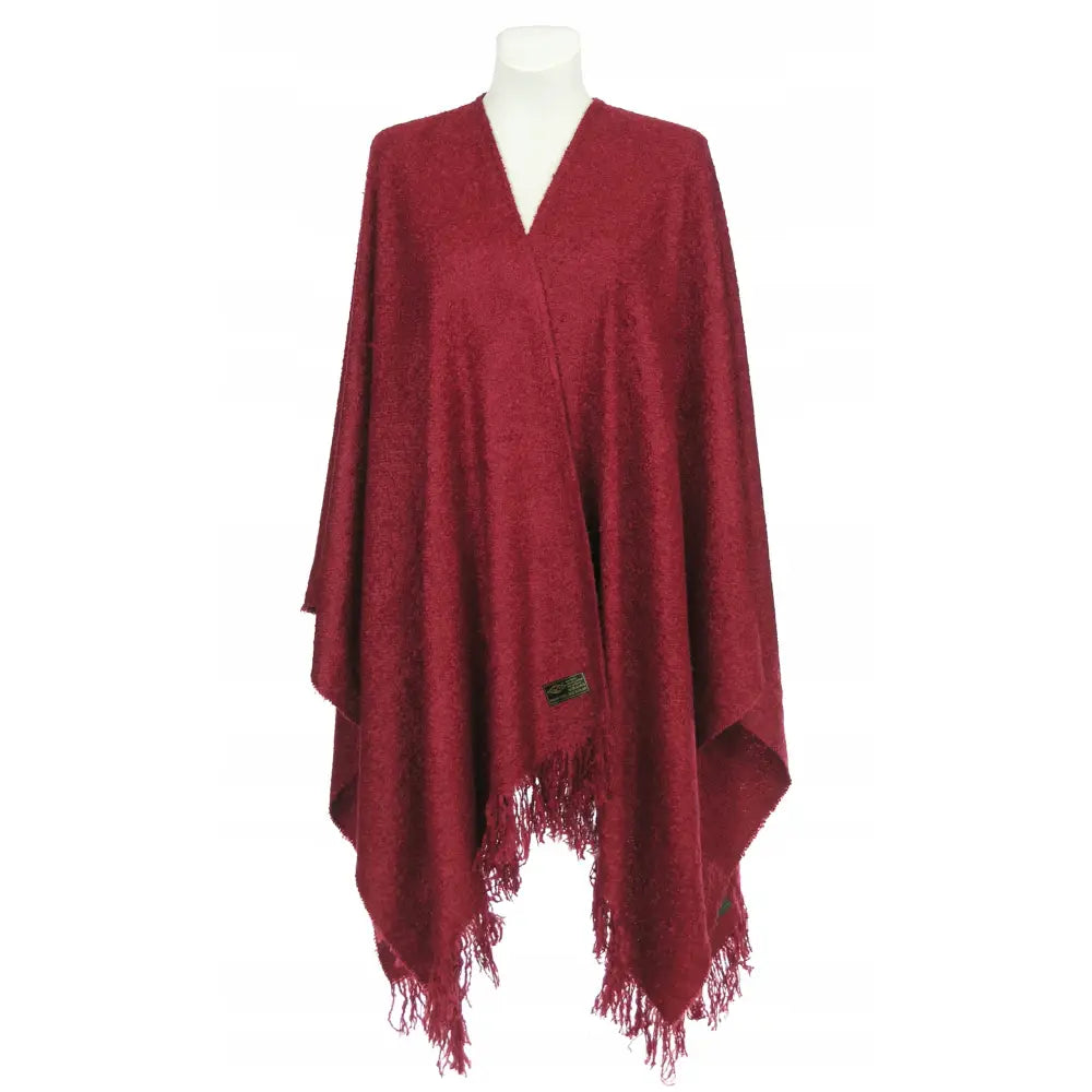 Ullvarmt Poncho Buklé Vinrød 40% Ull Størrelse 42 til 56
