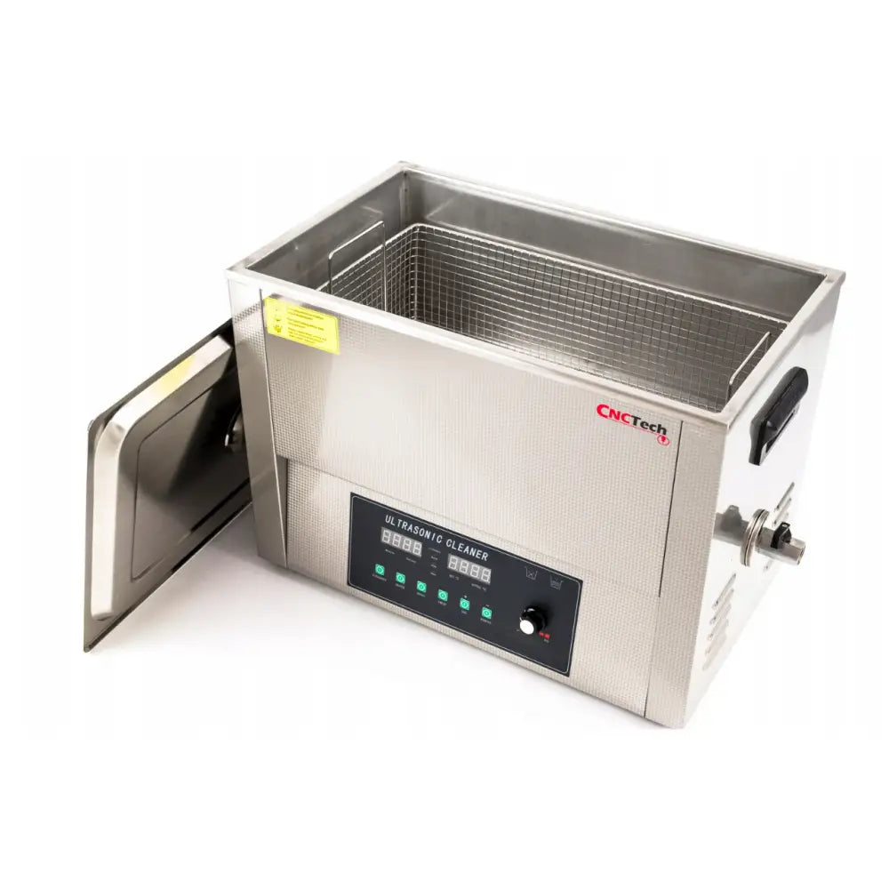 Ultralydvasker 30L med åpent lokk, nettingkurv og synlig digitalt kontrollpanel i rustfritt stål.