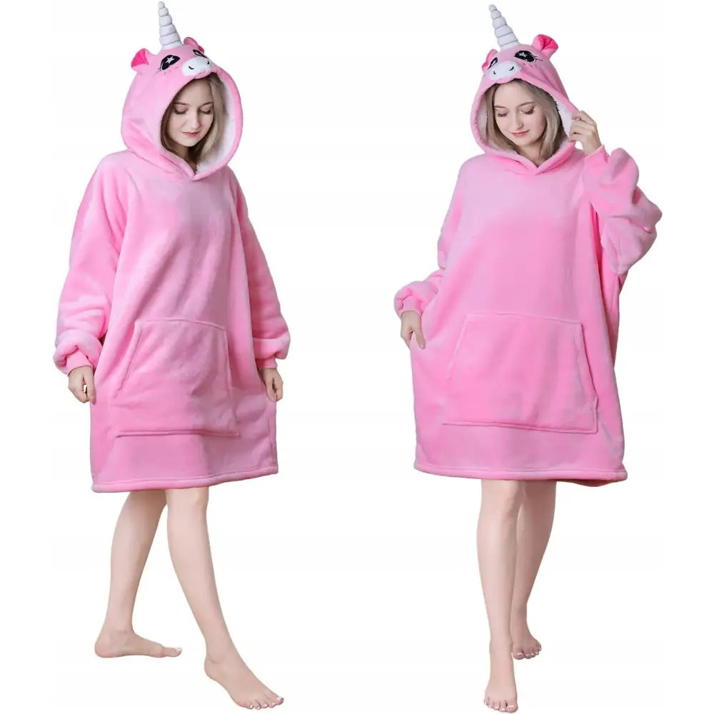 Unicorn Flanell Fleece Hoodie Rosa Varm