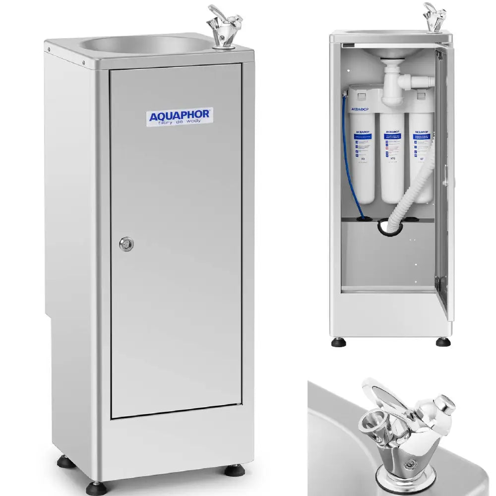 Vannfont Dispenser med 3-trinns Filtrering i Stål 84 x 30 x 84 Cm.