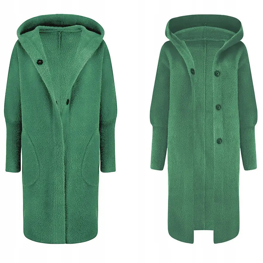 Varm Alpakka Frakk Kast Jakke Ull Farger - Grønn