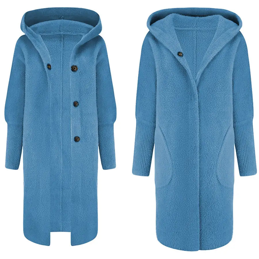 Varm Alpakka Frakk Poncho Jakke Ull Farger - Blå v