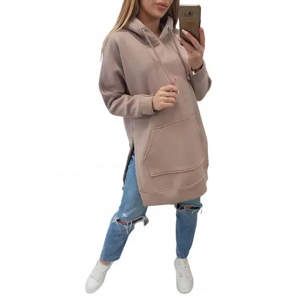 Varm Genser med Splitt i Sidene Mørk Beige