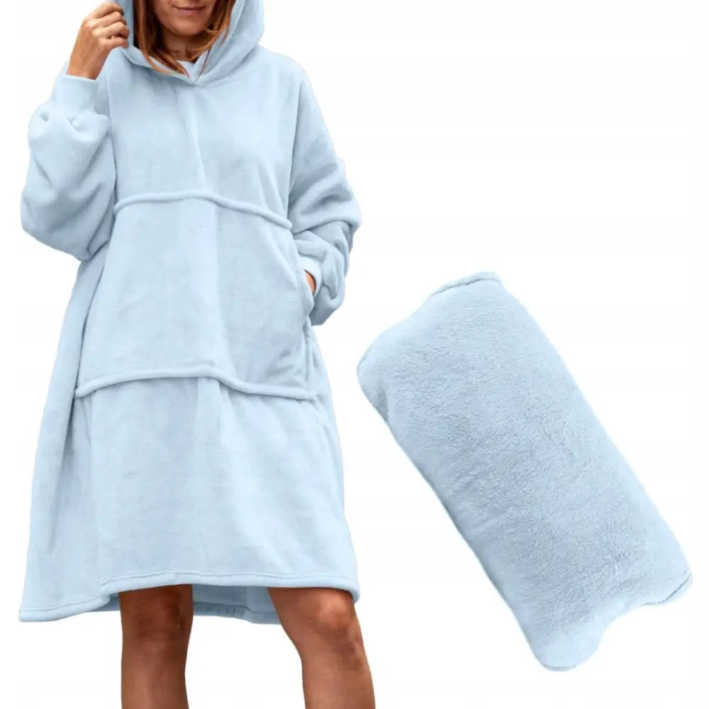 Varm Hettegenser Pledd Badekåpe Pute Oversize 4-i-1 Blåtoner Myk Hette