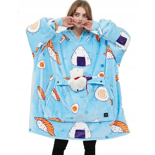 Varm Hettegenser Pledd Hettepledd Varming 35° til 55° Usb + bamse Gave Oversize