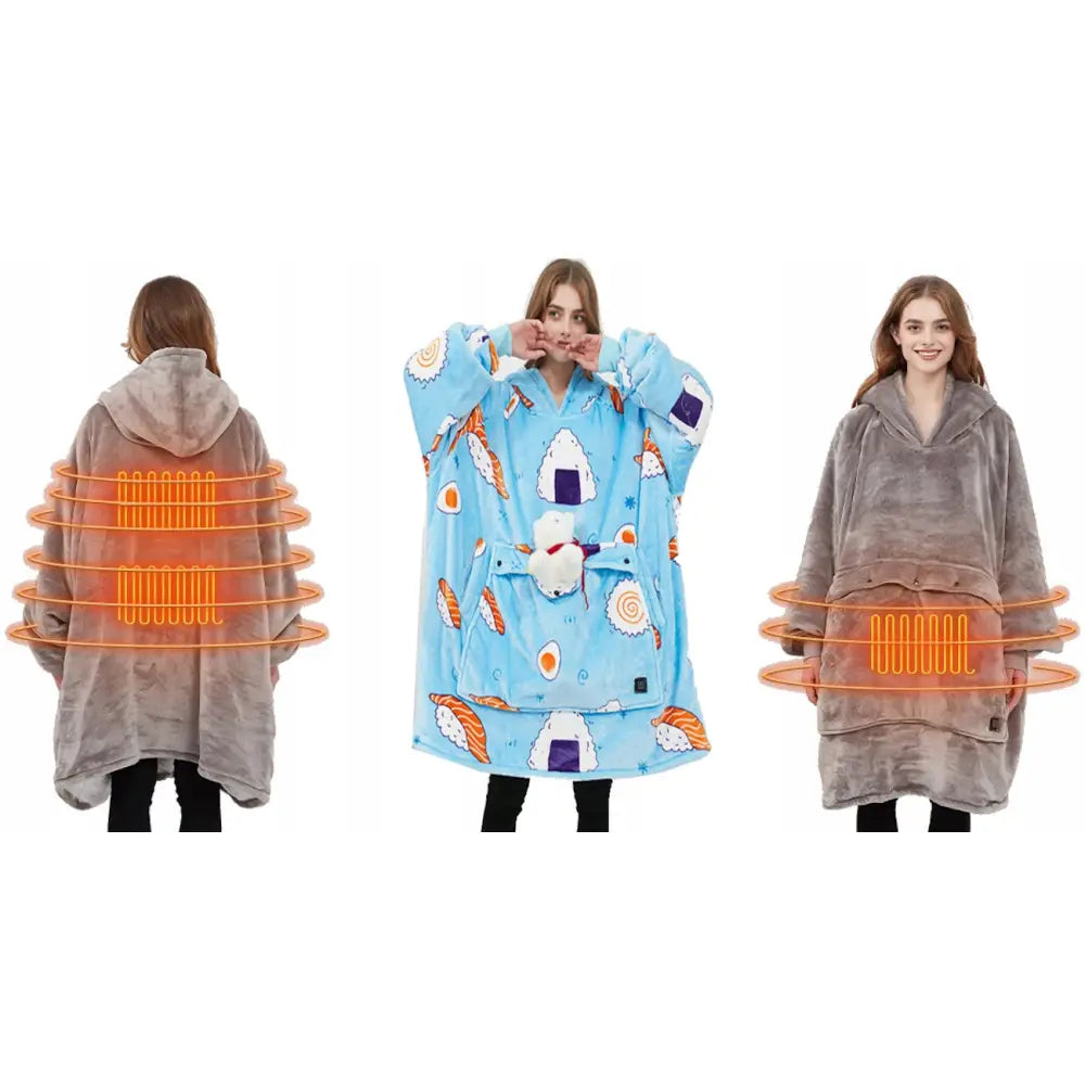 Varm Hettegenser-teppe Kocobluza Oppvarming 35° til 55° Usb + bamse Gave Oversize
