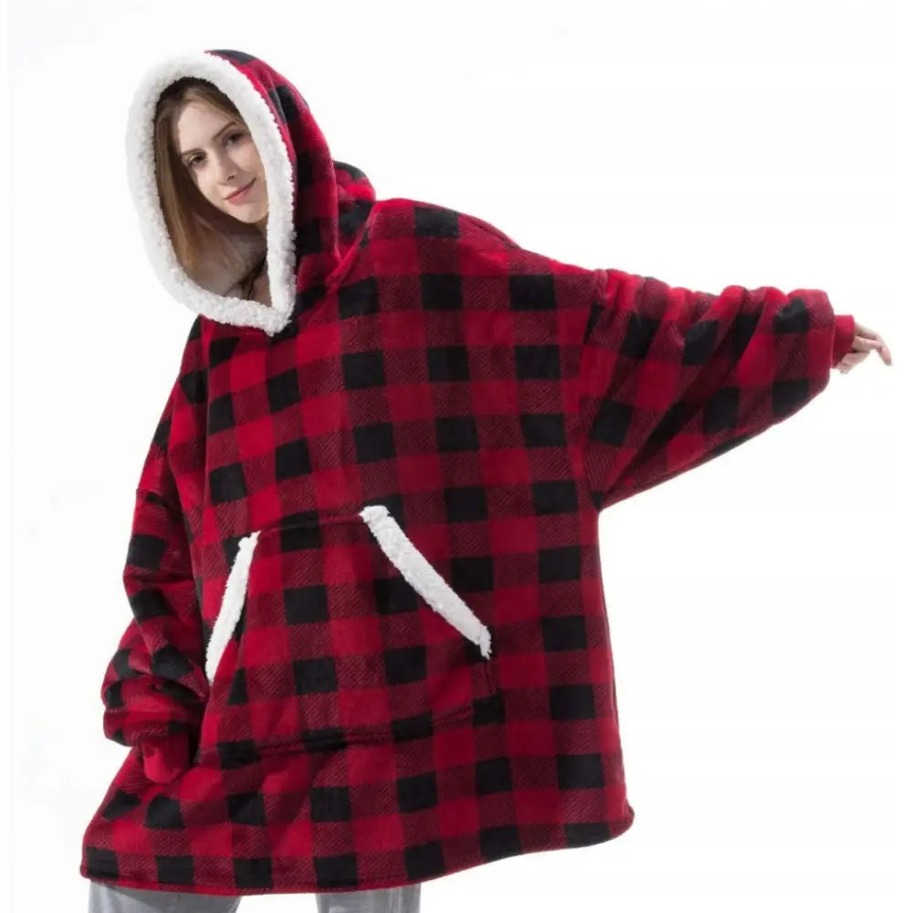 Varm Hettegenser Teppe Oversize 2-i-1 Tykk Xxl Fuskepels Teppehettegenser Rutete
