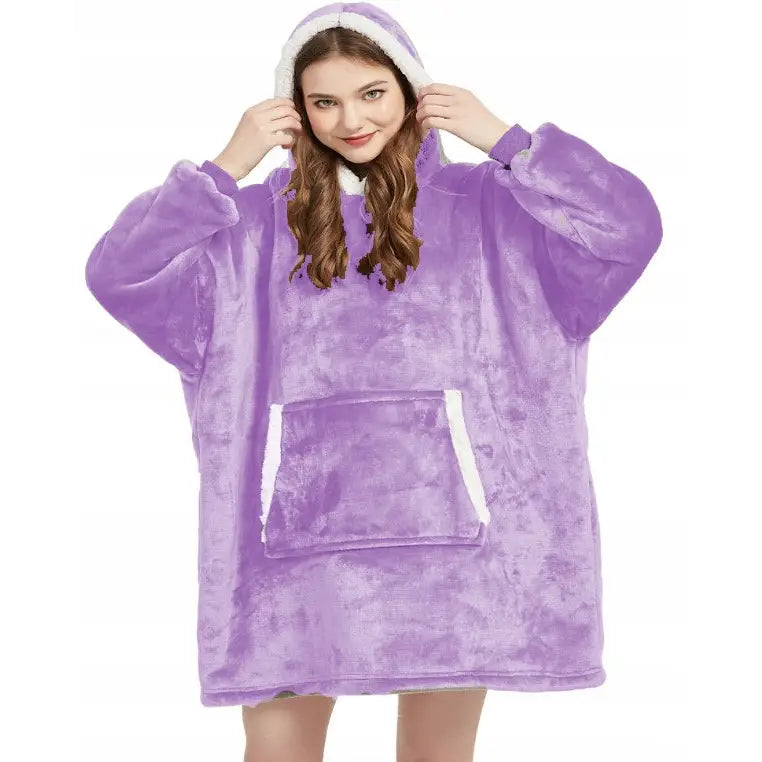 Varm Hettegenser-teppe Oversize 2-i-1 Tykk Xxl Lilla Plysj Teppegenser