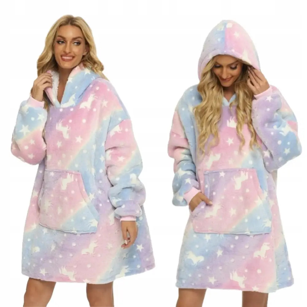 Varm Hettegenser Teppe Oversize Teppejakke 2-i-1 Tykk Xxl Gave Fuskepels Teppehoodie