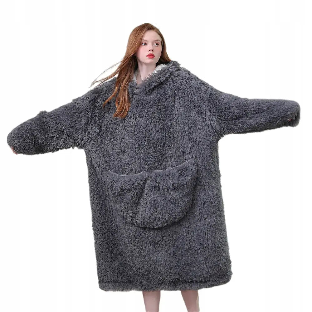 Varm Hettegenser Teppe Oversize Tykk med Hette Pysjamas