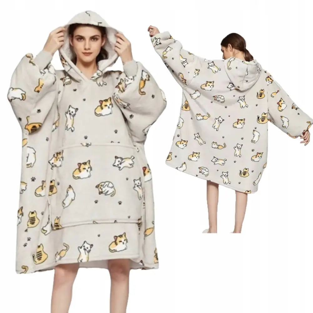 Varm Hettegenser Teppe Oversized 2-i-1 Tykk Xxl Katt Pelsaktig Teppehettegenser