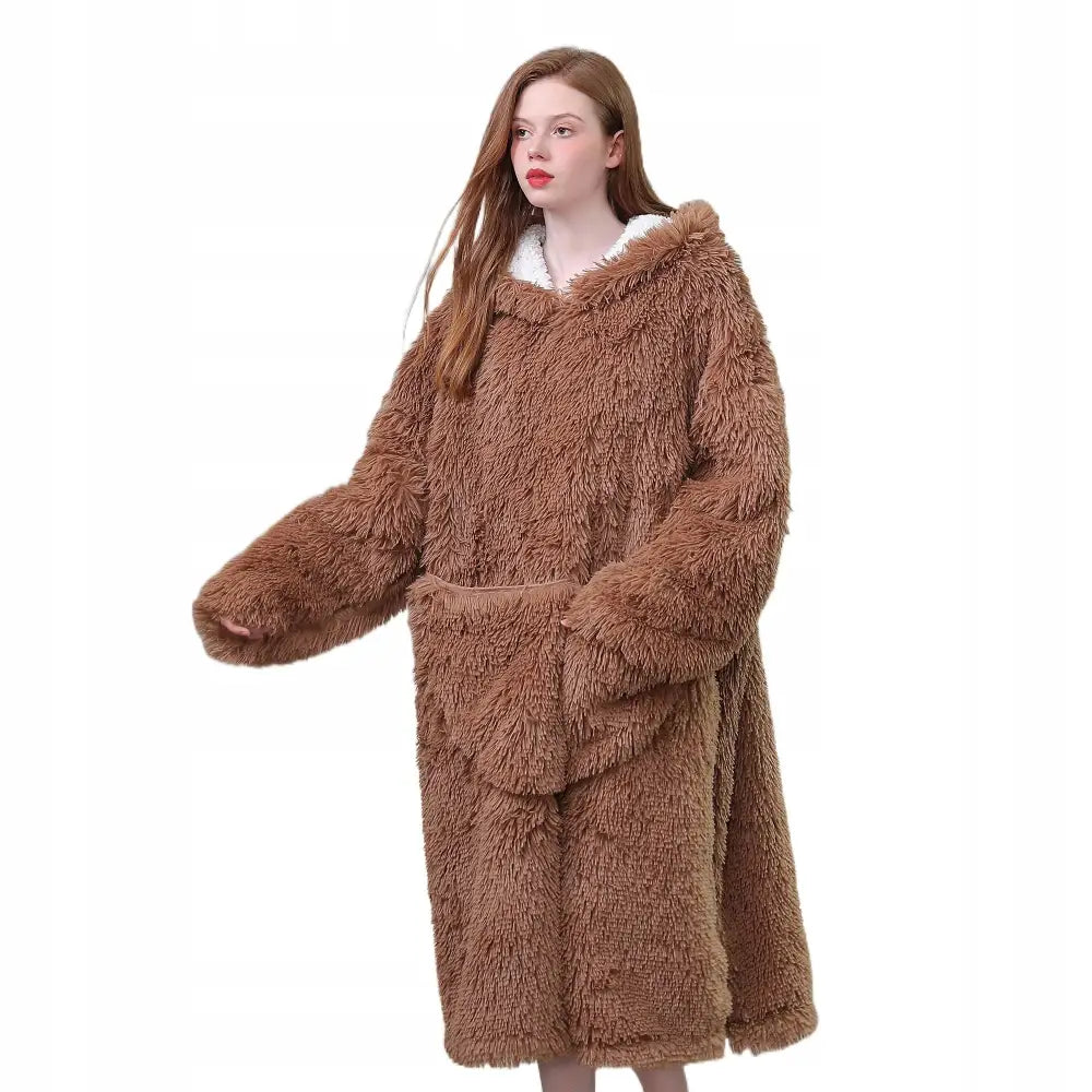 Varm Hettegenser Teppe Oversized Tykk med Hette Pysjamas