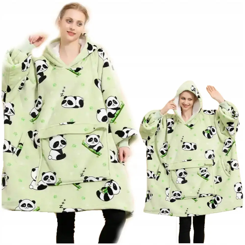 Varm Hettegenser Teppe Tykk Oversize Fuskepels med Hette Teppgenser Panda Myk