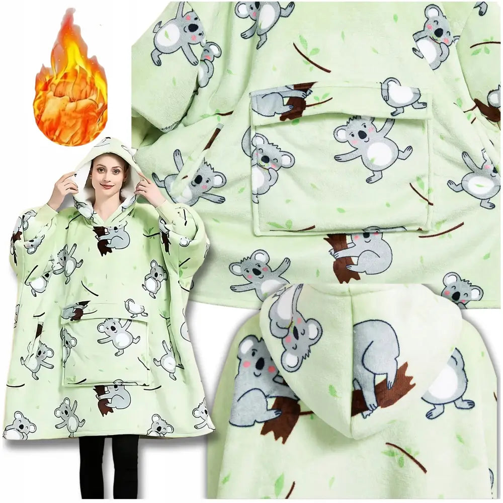 Varm Hettegenser Teppe Tykk Oversize Teddy Fleecegenser med Hette Myk Gave