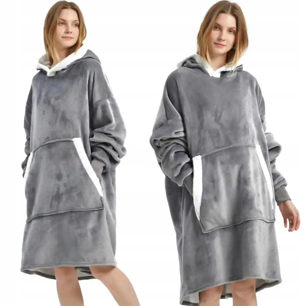 Varm Kosegenser Kjolepledd Oversize 2-i-1 Tykk Xxl Grå Teddypleddgenser