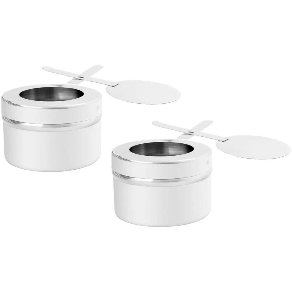 Varmematbeholder med pastapumpe GN 1/1, to åpne sylindere i stål og hvitt fra skrått forfra.