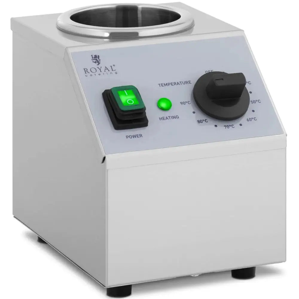 Varmepumpe for sausflasker 1x1L, skrå frontvisning med kontrollpanel og rund åpning på toppen.