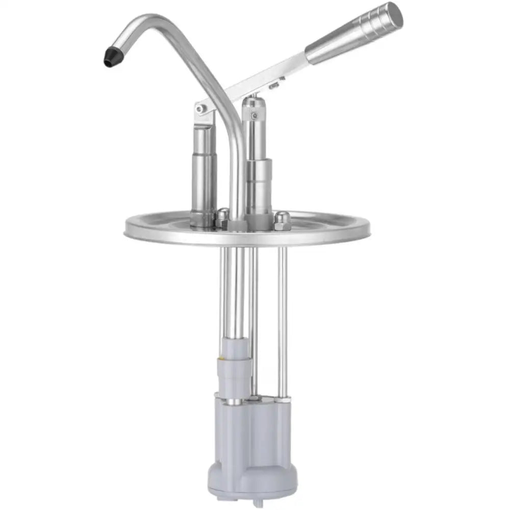 Varmesausvarmer med 3 L pumpe-dispenser, sidevisning av sølvfarget pumpe med lang hendel og tut.