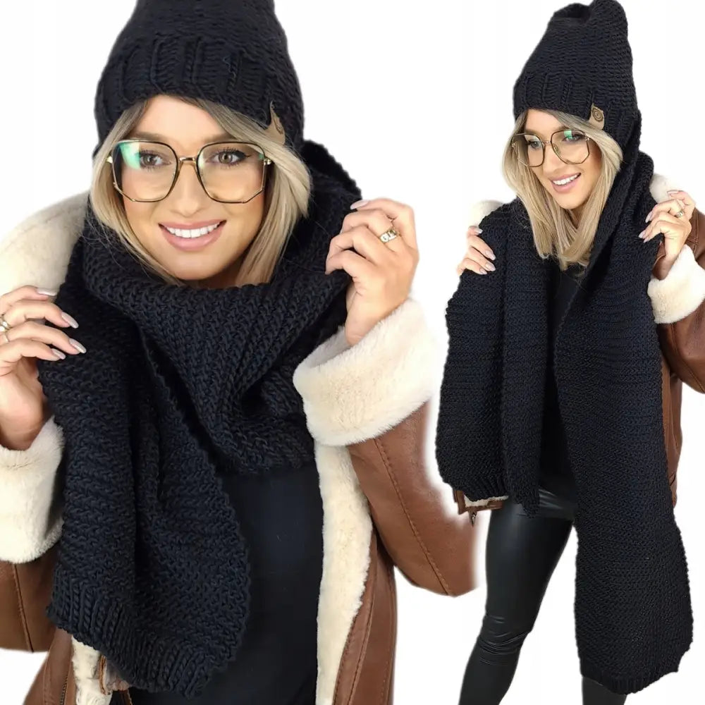 Varmt Sett med Lue + Skjerf Dame Ullskjerf Vinterskjerf Tykk