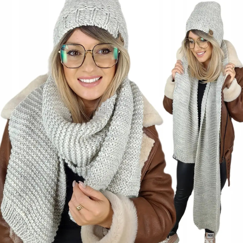 Varmt Sett med Lue + Skjerf Ull Dame Vinter Tykt Skjerf
