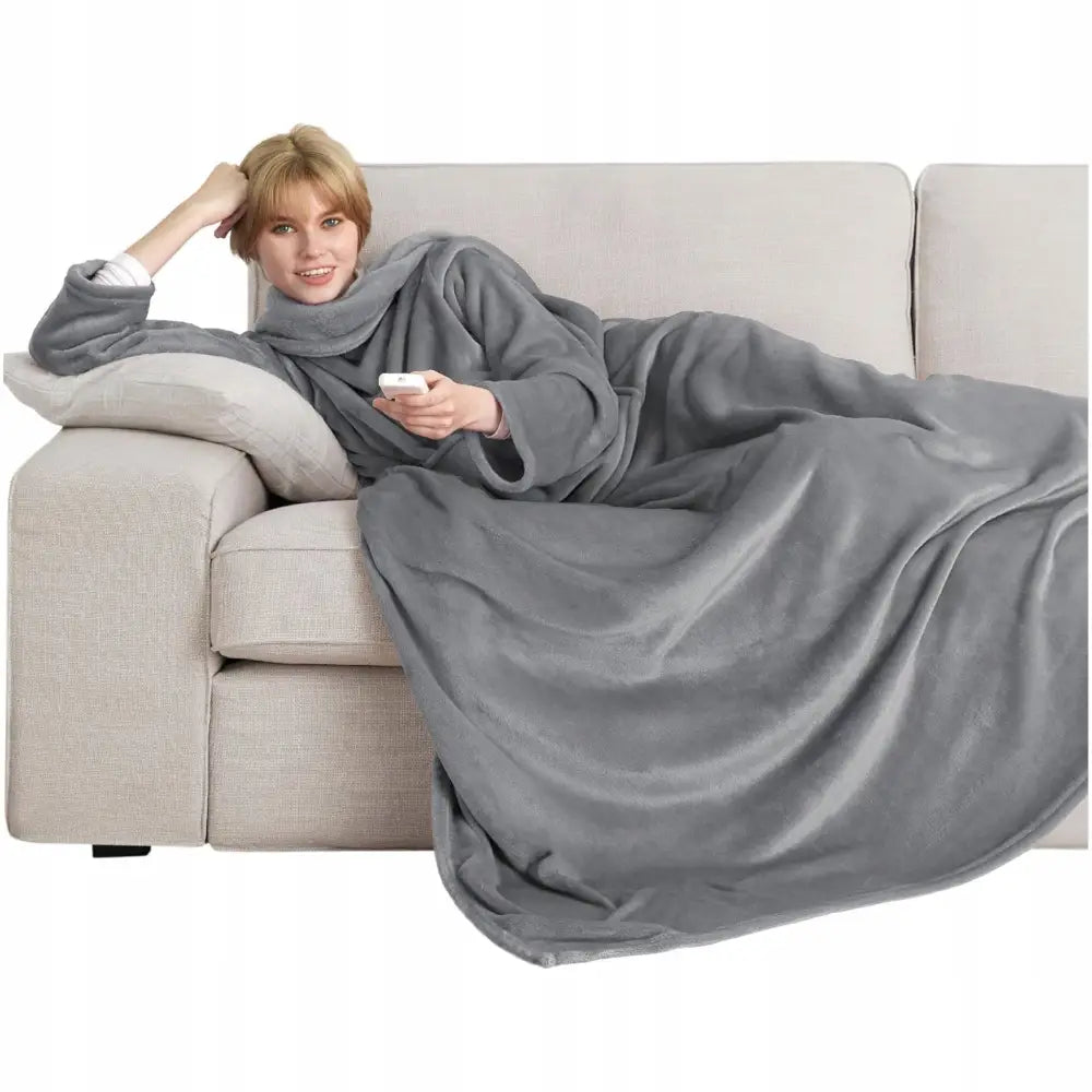 Varmt Teppe med Ermeluke Stor Vintermyk Hettepledd 200x170cm