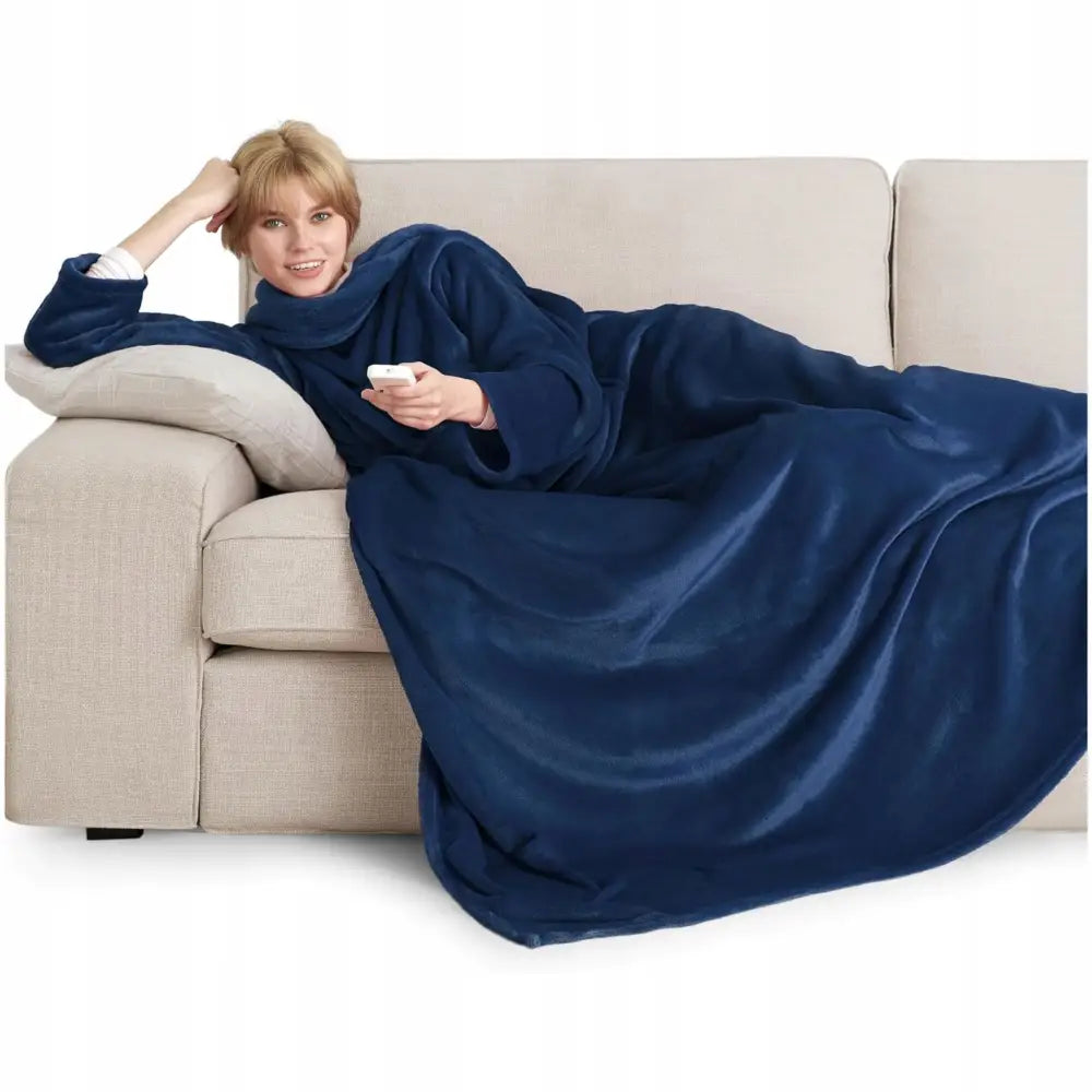 Varmt Teppe med Ermer Kosepledd Stor Vintermyk Hettegenser 200x170cm