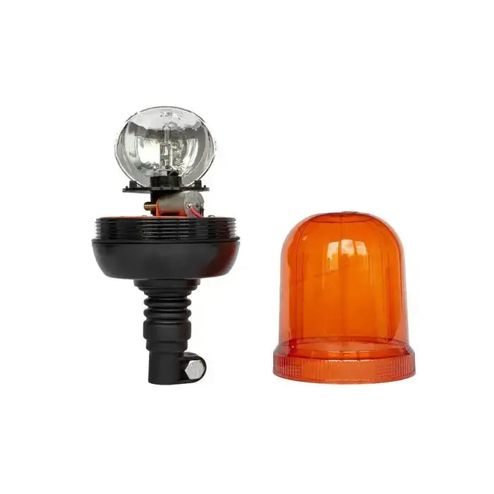 Varsellampe H1 med sort base, synlig lyspære og oransje plastkuppel avmontert, frontvisning.