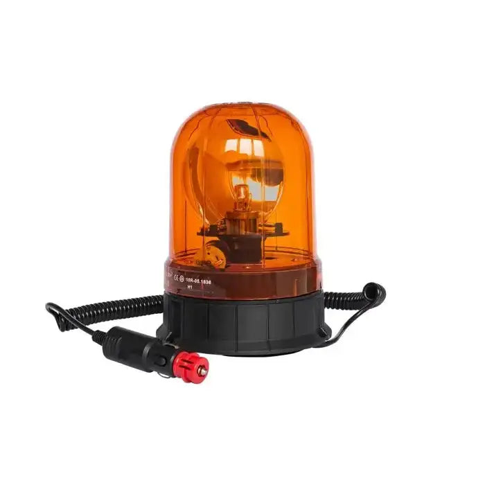 Varsellampe H1 fra TT Technology, oransje kuppel og sort sokkel, spiralledning med rød plug, frontvisning.