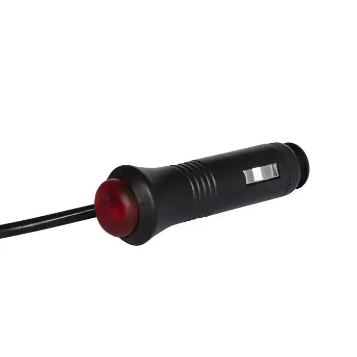 Varsellampe SMD LED med 12V-plugg, rød spiss og riflete grep, sidevisning med synlig tilkoblingsledning.
