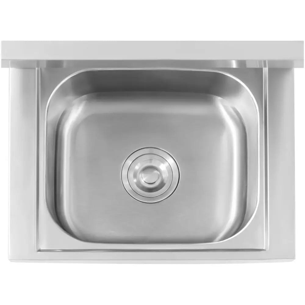 Vaskeskål for mopper i rustfritt stål, sett ovenfra med avrundede hjørner og sentrert avløp.