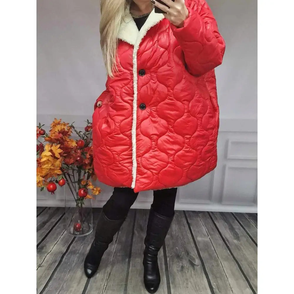 Vattert Vinterjakke for Damer Rød Søt Italiensk Str 52 54 56 Hvit Bjørn Hi