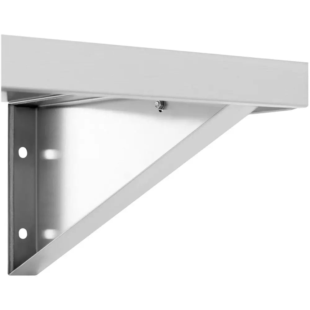 Sølvfarget metallhylleknekt med tre skruehull og bolt på oversiden, vist fra skrå vinkel.