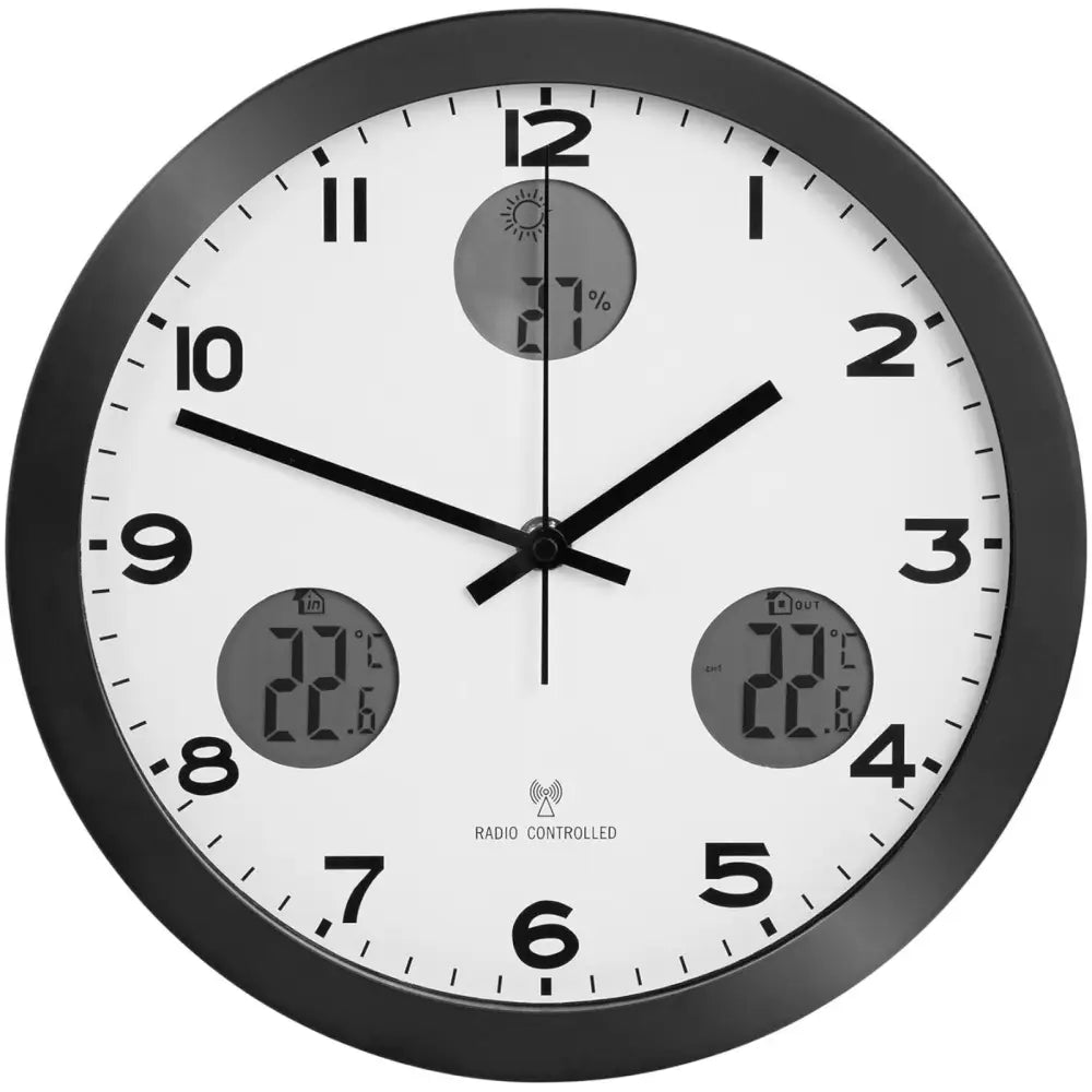Vegghengt Klokke med Termometer og Værstasjon for Kontor og Stue Rund Svart 30 Cm