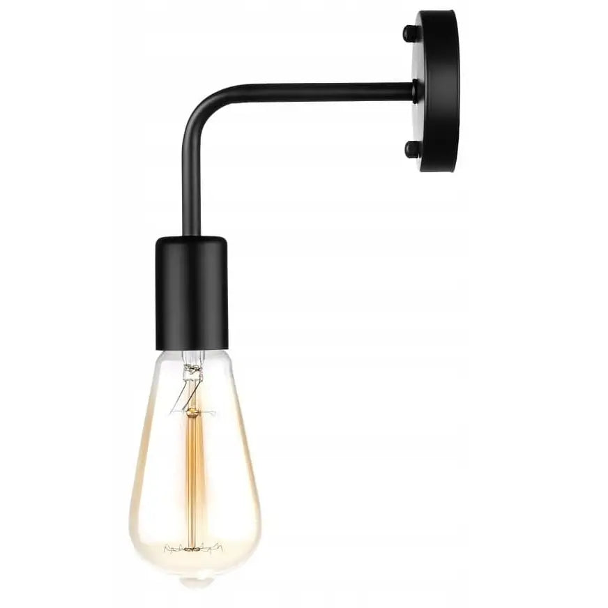 Vegglampe Filo, svart metall med synlig E27-pære, sideprofil som fremhever industrielt uttrykk.