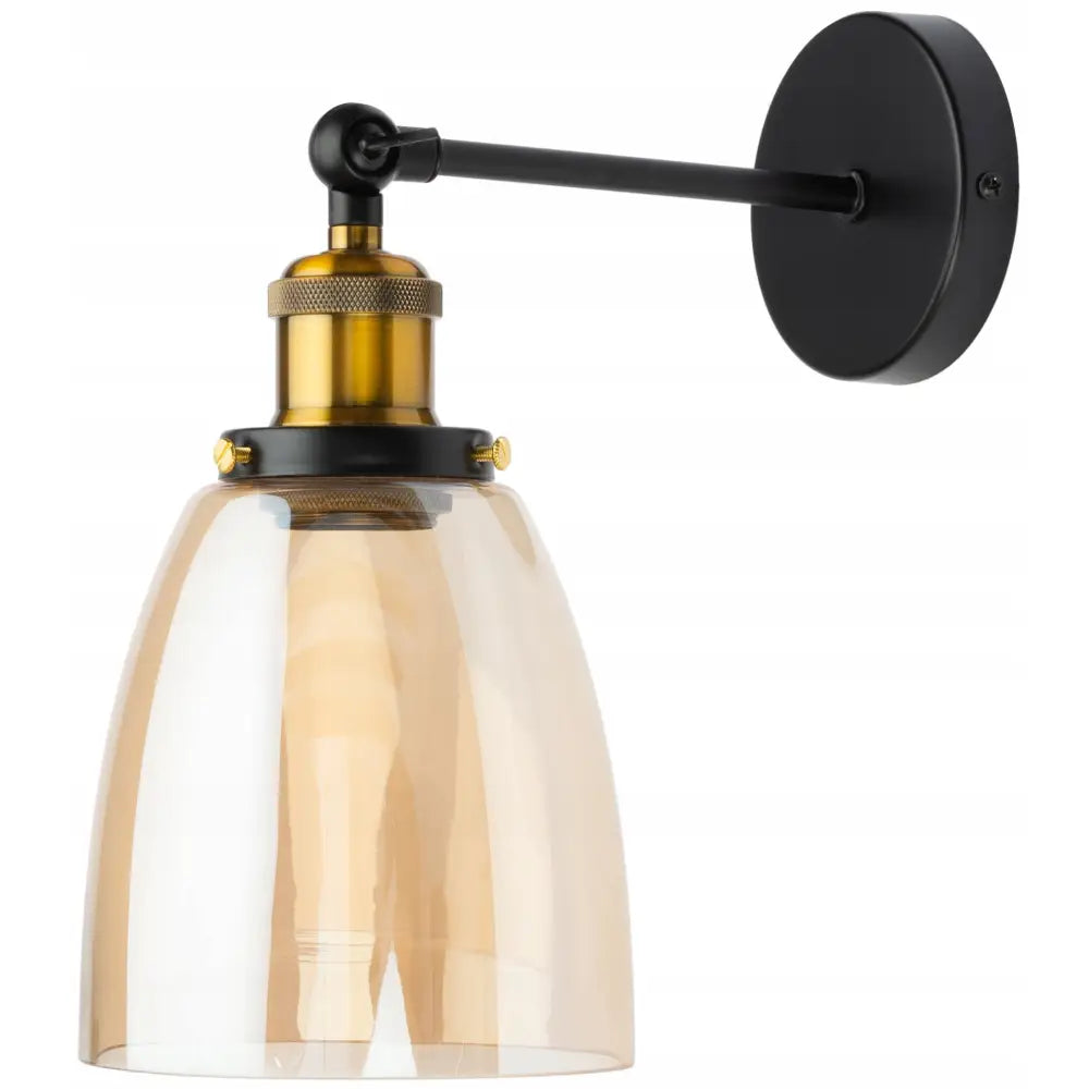 Vegglampe i glass fra Amber Cup-serien, sidevisning med sort veggfeste, messingdetaljer og bølget glasskjerm.